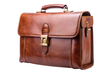 old brown leather briefcase isolated