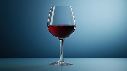 Elegant glass of red wine showcasing rich color against a serene blue background in a relaxed setting