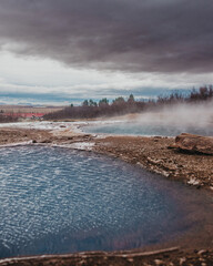 Steaming geothermal pools in Haukadalur Valley, south Iceland, a natural wonder...