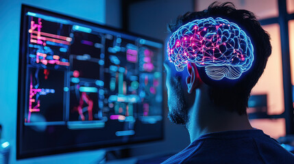 Innovative BCI setup featuring glowing brainwave interfaces, interactive neural signal processing, and immersive cognitive feedback