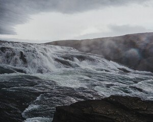 Close-up view of the powerful Gullfoss waterfall in south Iceland