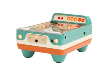 A vintage-style pinball machine featuring bright colors and retro design elements.