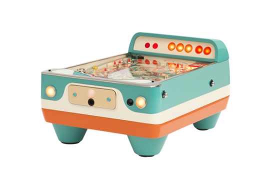 A vintage-style pinball machine featuring bright colors and retro design elements.