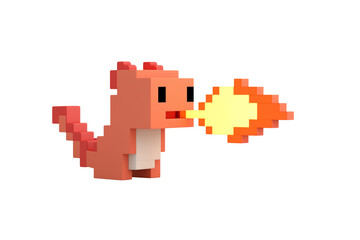 A pixelated creature exhaling a flame, showcasing a vibrant orange color with a playful design.