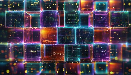 Fototapeta premium inside AI Digital Matrix with Glowing Codes Background