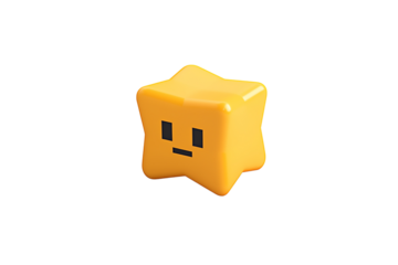 A bright yellow star-shaped figure with a simple face, featuring two black eyes and a neutral expression.