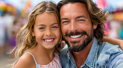 Fototapeta premium Father and daughter smiling together at amusement park