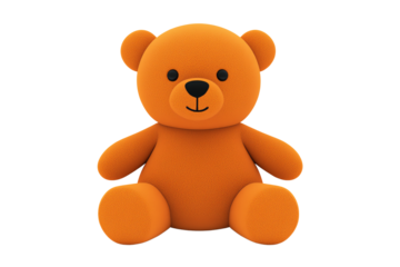 A cute, orange teddy bear with a smiling face, round ears, and soft, rounded body, perfect for cuddling and children's playtime.