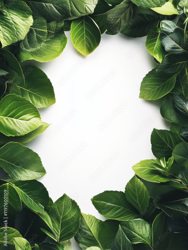 Poster green leaves frame an empty space ideal for adding text or graphics in a design project. generative 