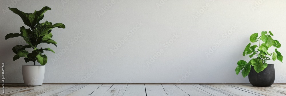 Aufkleber Minimalist interior with potted plants and ample space for text on a plain wall. Generative AI