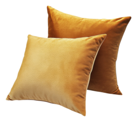 PNG Two plush, golden pillows stacked in a stylish arrangement, showcasing a soft texture and elegant design.
