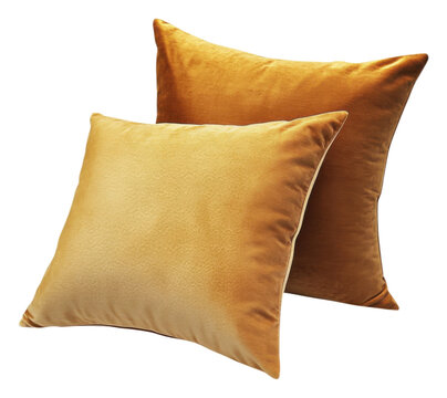 PNG Two plush, golden pillows stacked in a stylish arrangement, showcasing a soft texture and elegant design.