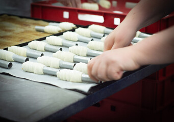  Traditional cake and sweet pastry. It is made from rolled dough, wrapped around a cylinder, Pastries Factory Vinica, Macedonia
