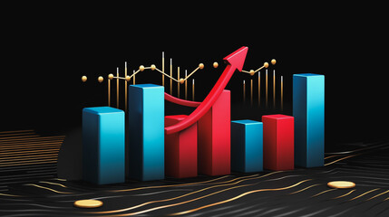 Abstract black background with Colorful charts and graphs with statistics to innovative analyze business potential and forecast future development of companies growth.	