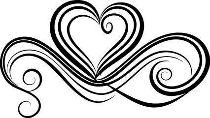 Minimalist Continuous Line Drawing of Two Hearts with Elegant Calligraphy in Black and White