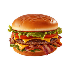 Fresh delicious burger isolated on a transparent background.