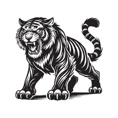 Majestic angry tiger silhouette for modern digital projects - Angry tiger black vector
