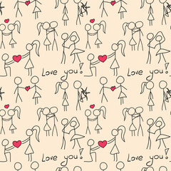 Stick man pattern for February 14, Valentine's Day, romance