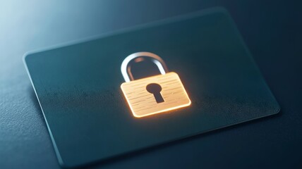 Naklejka premium financial planning expenses protection concept. A glowing padlock on a credit card symbolizes security and protection in digital transactions.