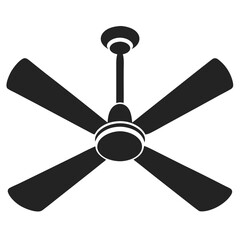 Obraz premium Ceiling fan silhouette - three blades, sleek design, modern fan illustration, home appliance art, fan icon
