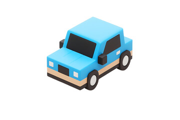 A small, stylized blue car with black windows and wheels, featuring a beige stripe along the bottom.