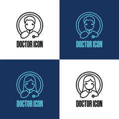 Line vector design of male doctor and female doctor icon with stethoscope symbol
