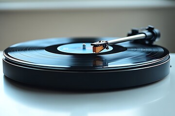 A close-up of a vinyl record spinning on a turntable
