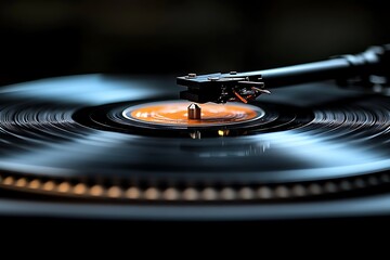 A close-up of a vinyl record spinning on a turntable
