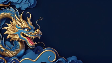 Elegant Chinese New Year 2025 Celebration – Dragon Design with Blue Background Template