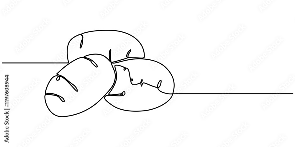 Poster potatoes vector illustration. one continuous line drawing art illustration with lettering organic po