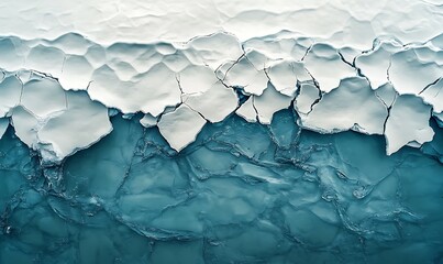 Cracked Iceberg Pieces Floating with a Dramatic Water Gap and Clear
