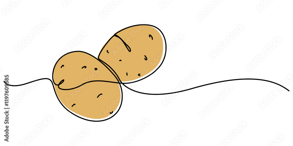 Poster potatoes vector illustration. one continuous line drawing art illustration with lettering organic po