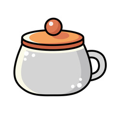 Sugar bowl with a handle. Vector illustration of cookie jam jar on white isolated background