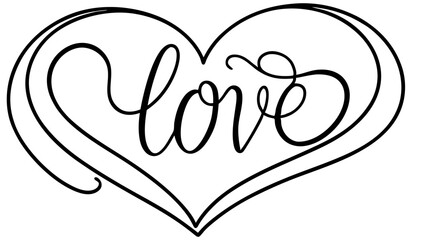 Minimalist Black and White Heart Illustration with Cursive Love Text for Valentine's Day