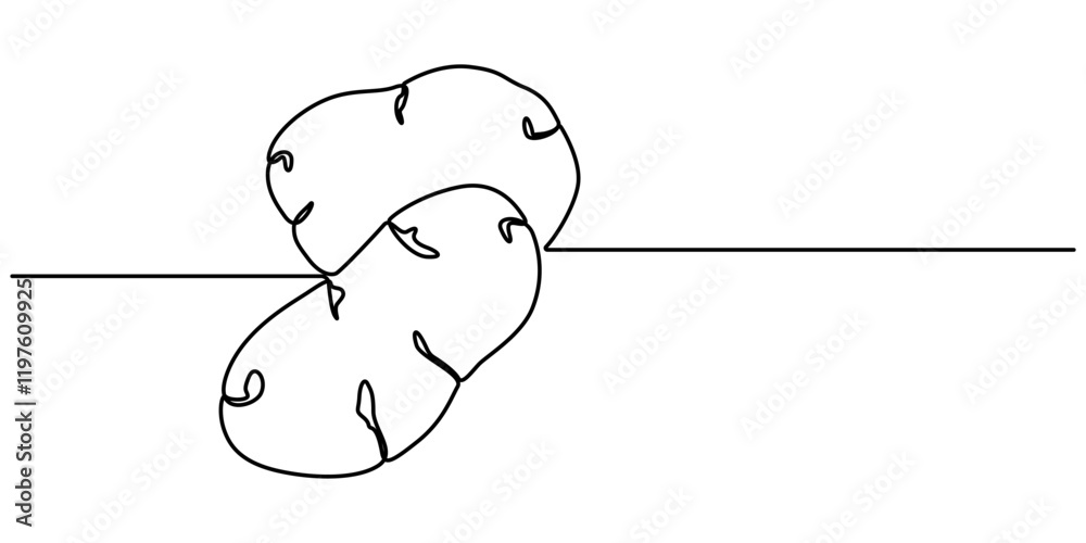 Poster potatoes vector illustration. one continuous line drawing art illustration with lettering organic po