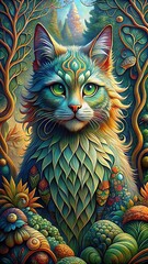 Mystical Cat in an Enchanted Forest 