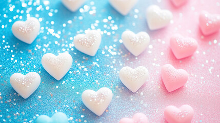 Obraz premium A vibrant array of heart shaped candy sprinkles set against a delightful pink background