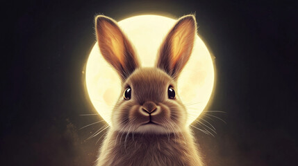 Adorable bunny Against a Full Moon Background, easter banner