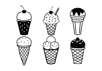 Ice Cream Line Art Icons | Hand-Drawn Vector Illustrations