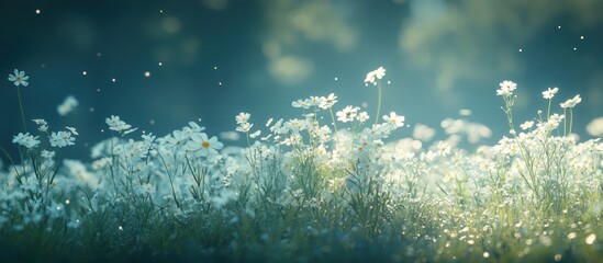 Obraz premium Sunlit meadow, daisies bloom, bokeh background, dreamy scene