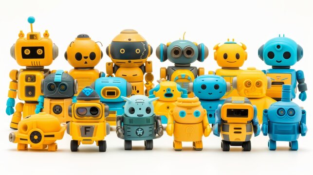Collection of isolated ai robots on a white background for technological and futuristic themes