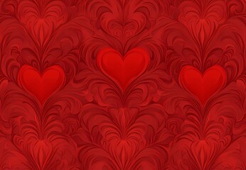 Romantic Red Heart Pattern Valentine s Day Seamless Texture Design with Ornate Swirls and Hearts