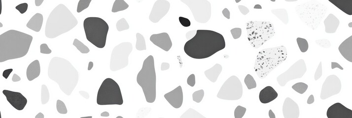 Fototapeta premium Monochromatic terrazzo pattern with varied geometric shapes in black and white