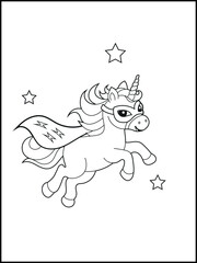 Superhero Unicorn Coloring Page for Kids. A Fun and Printable Black and White Activity Sheet for Kindergarten.
