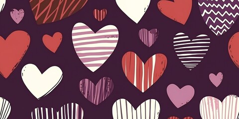 Romantic Valentine s Day Pattern Hand Drawn Hearts Seamless Design for Love