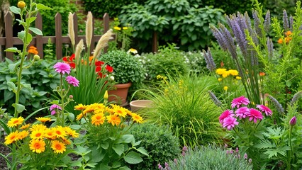 Obraz premium Vibrant Summer Cottage Garden in Full Bloom