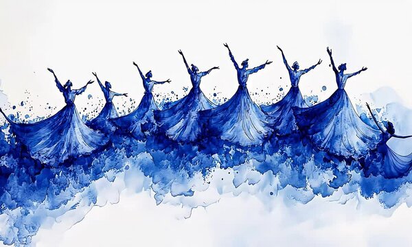 Sufi dervishes performing mevlevi sema ceremony, a watercolor painting