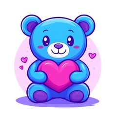 Obraz premium Cute blue teddy bear holding heart, Valentine's Day, love