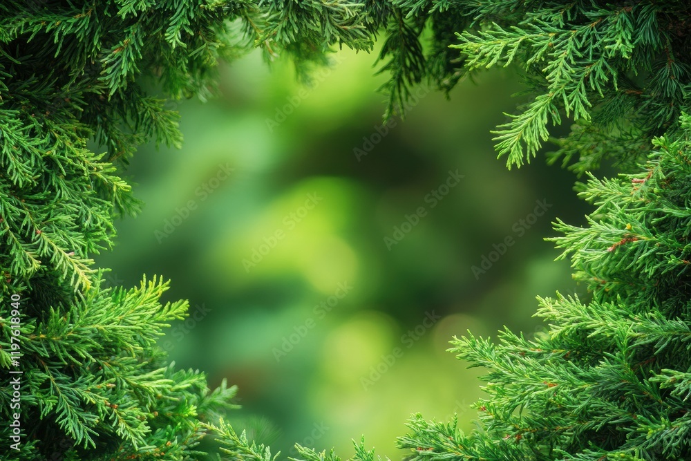 Poster Lush green foliage creating an empty space for text or design in a tranquil setting. Generative AI