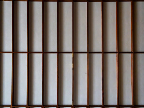 Texture: Wall made of wood and paper in a Japanese interior.
